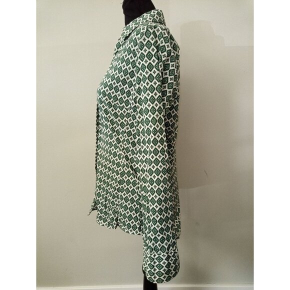 Caliban Green White Printed Button Down Shirt Size 12 - Picture 2 of 5